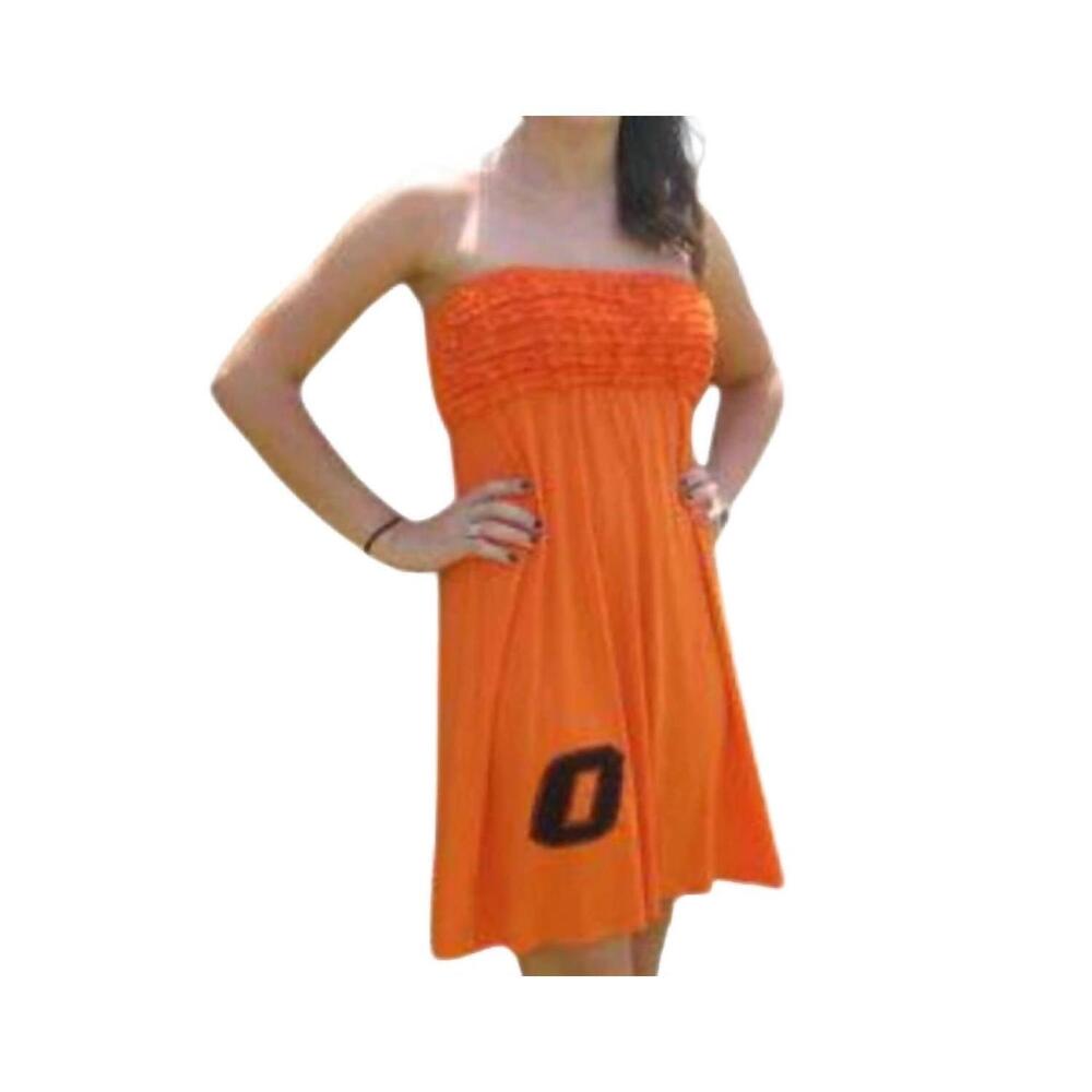 NEW LIVY LU oklahoma state university logo ruffle dress in orange